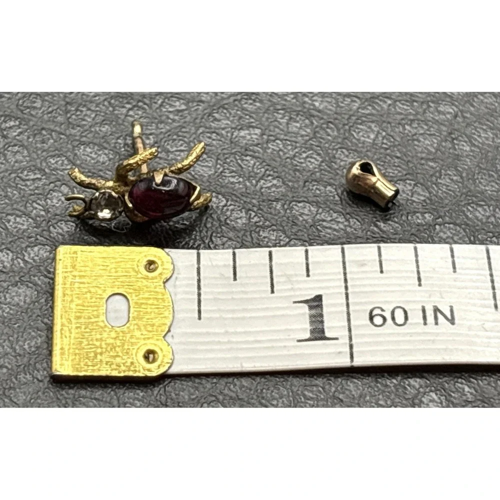 Vintage Victorian Tiny Beetle Bug Lapel Tie Tack Pin Red Cabochon Crystal
